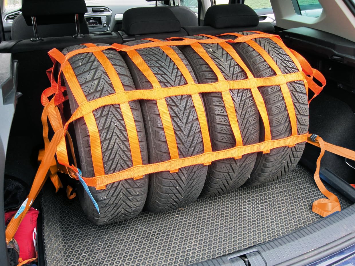 Dolezych Kofferraumnetz 825 x 1025 mm – Gepäcknetz mit 4 Spanngurten – In Anlehnung an DIN EN 12195-2 – einfache Anwendung – hohe Reißfestigkeit – inkl. Aufbewahrungstasche