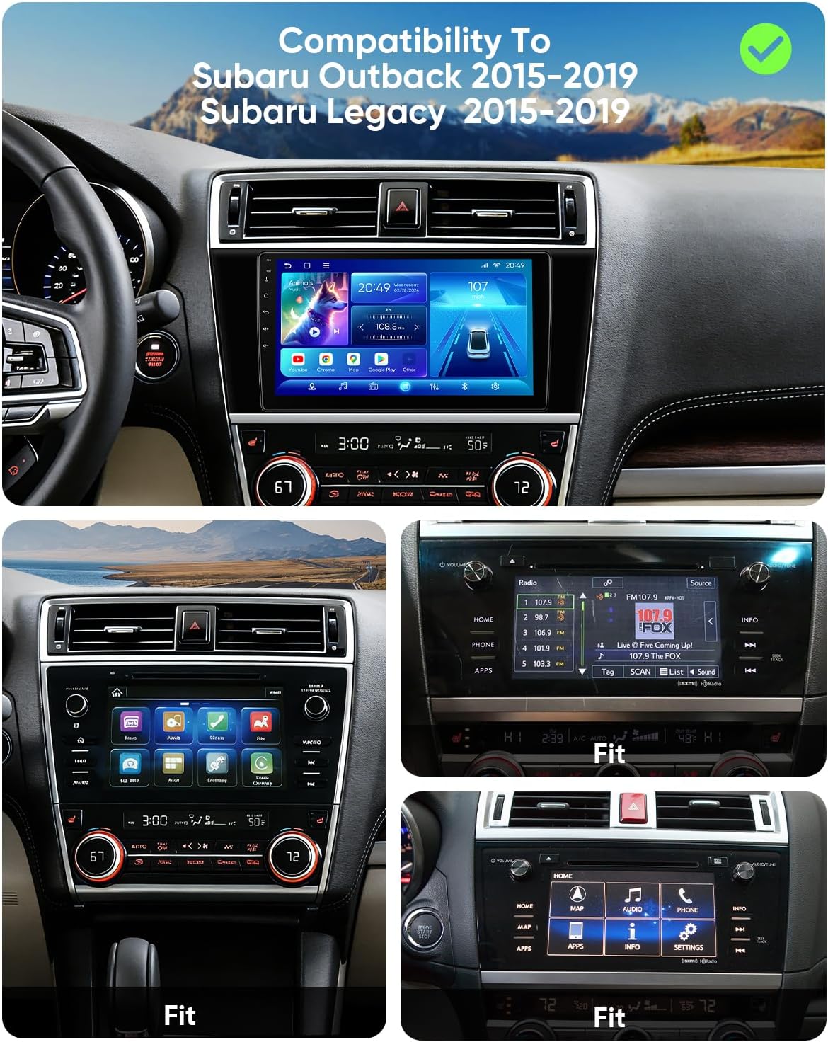 9 inch QLED Car Stereo for Subaru Outback Legacy 2015-2019 Head Unit, Touch Screen GPS Navigation Upgrade with Wireless CarPlay/Android Auto 5G WiFi,Android 14.0 OS 8-core 2+32G
