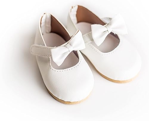 Miniatura 6 de The Queen's Treasures Zapatos de ropa de muñeca de 18 pulgadas, zapatos de vestir blancos con detalle de lazo y caja de zapatos auténtica,