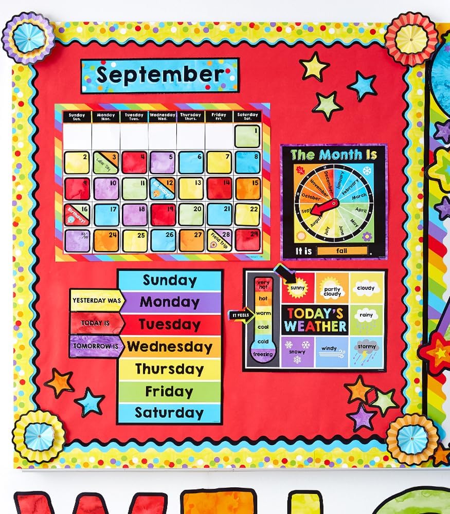 Carson Dellosa Celebrate Learning 86 pc Set Wall Calendar, Monthly Headers, Birthday and Number Cover Ups, Seasons, Weather, Days of the Week Chart for Bulletin Board and Classroom Decor