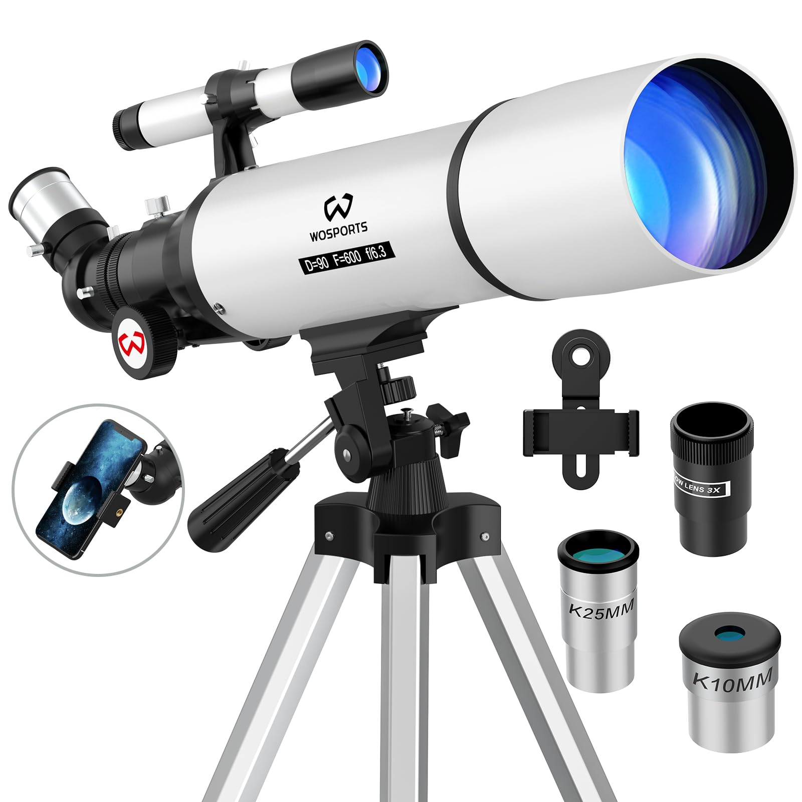 Amazon.com: WOSPORTS 90mm 600mm Telescope for Adults High Powered
