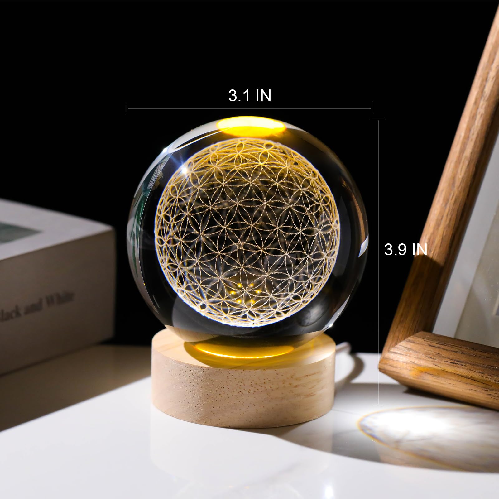 Arikyrist Boule de Cristal en Forme de Fleur de Vie gravée au Laser - Décoration d'intérieur - Géométrie sacrée - Presse-Papier - Cadeau pour Homme et Femme