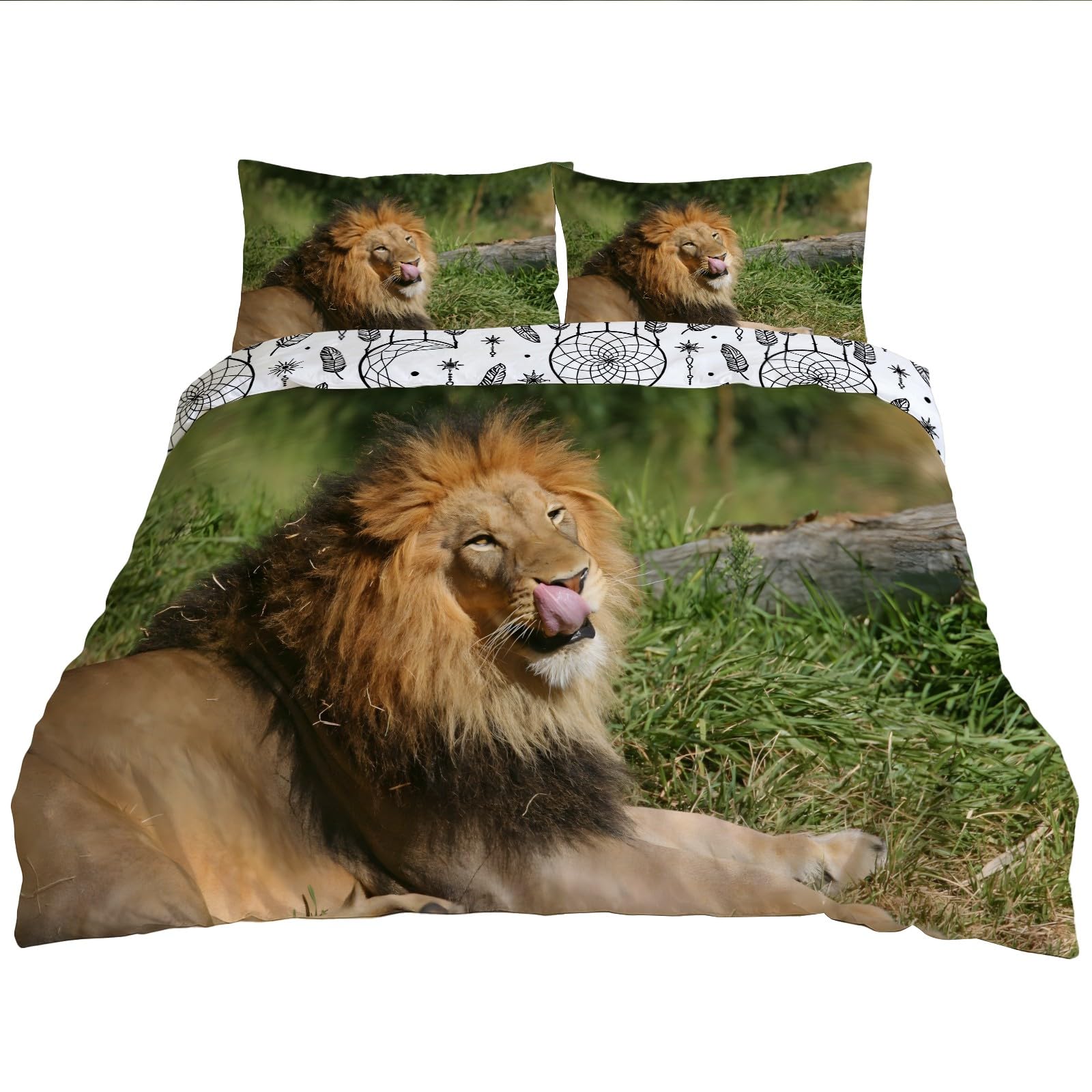 Housse de couette 240x220 cm microfibre hypoallergénique et douce motif lion