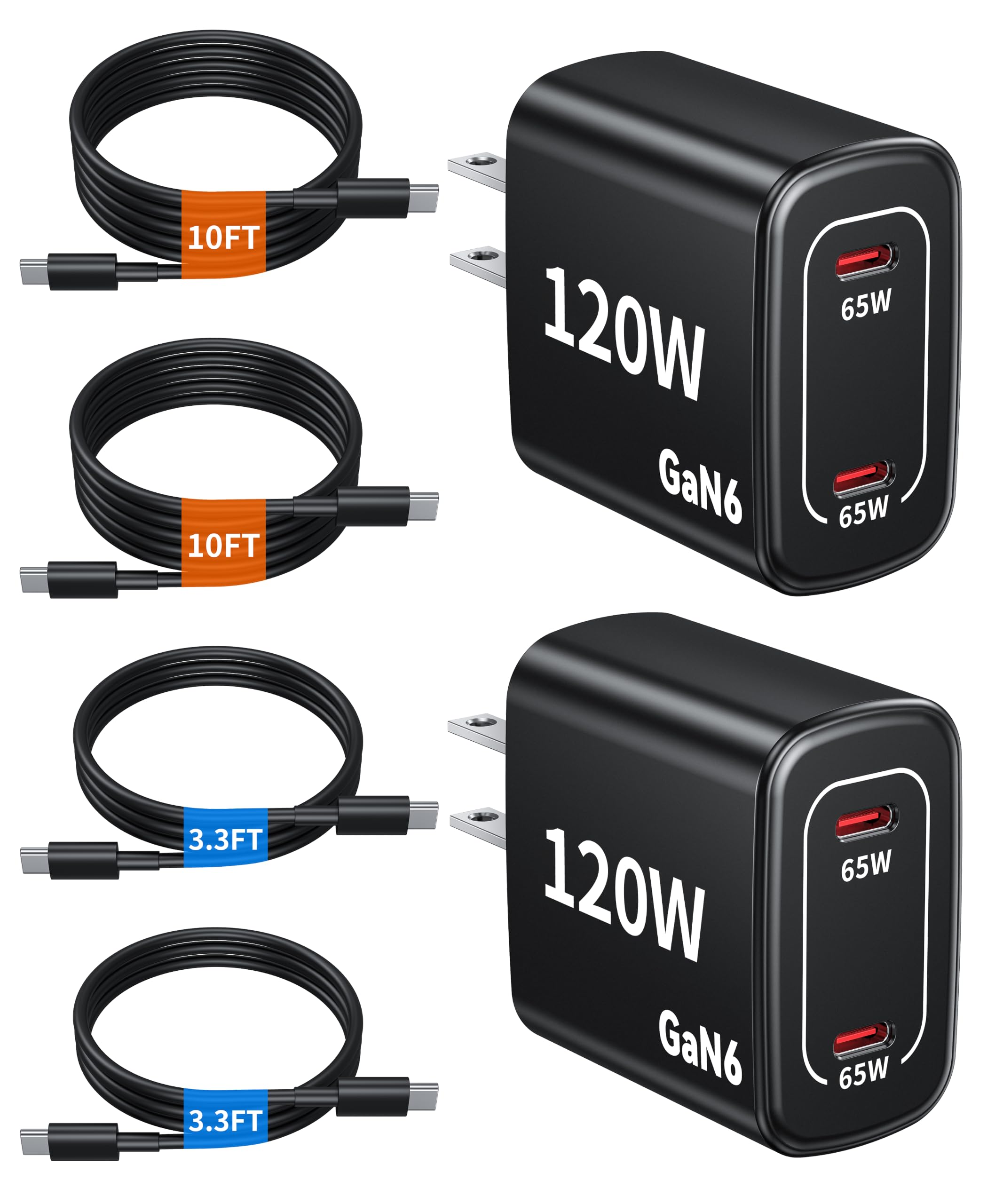 Photo 1 of 120W Fast Charger USB C - 2 Pack 65W PD Dual Port GaN Type C Charging Block