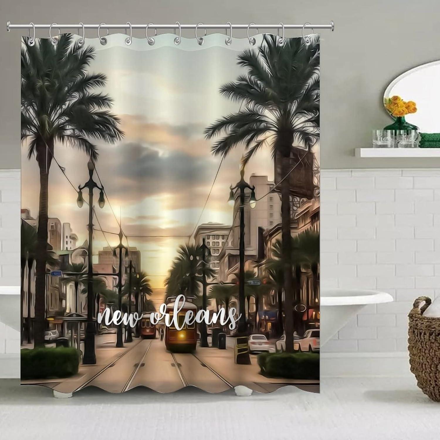New Orleans City Skyline Shower Curtain Louisiana State New Orleans Bathtub Curtain with Hooks Waterproof for Bathroom Showers Stalls and Bathtubs 60" X 72"