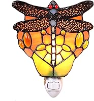 Vista 1 de Bieye L11401 Tiffany Style Stained Glass Dragonfly Wall Lamp with Plug-in Night Light Socket for Home Decor Naranja