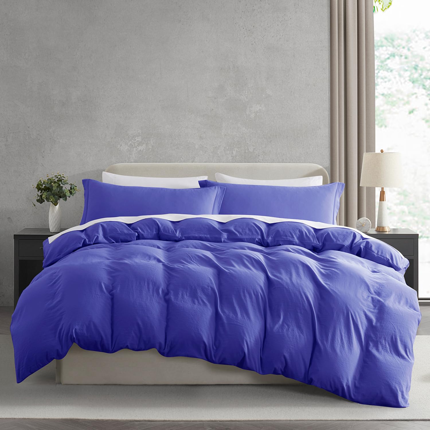 Nestl Royal Blue Duvet Cover Queen Size - Soft Double Brushed Queen Duvet Cover Set, 3 Piece, with Zipper Closure, 1 Duvet Cover 90x90 inches and 2 Pillow Shams