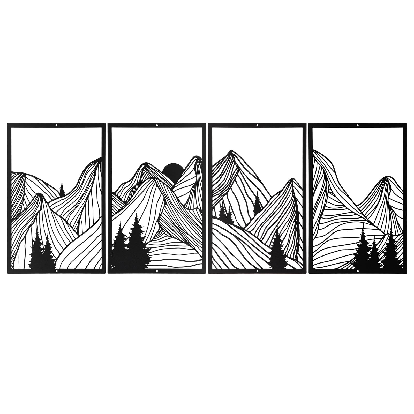 Sanwarm 4 Pieces Metal Abstract Mountain Wall Decor, Black Wall Art Decors Modern Mountains Line Rustic Nature Minimalist Hanging Decoration for Home Bathroom Living Room Bedroom Garden Office