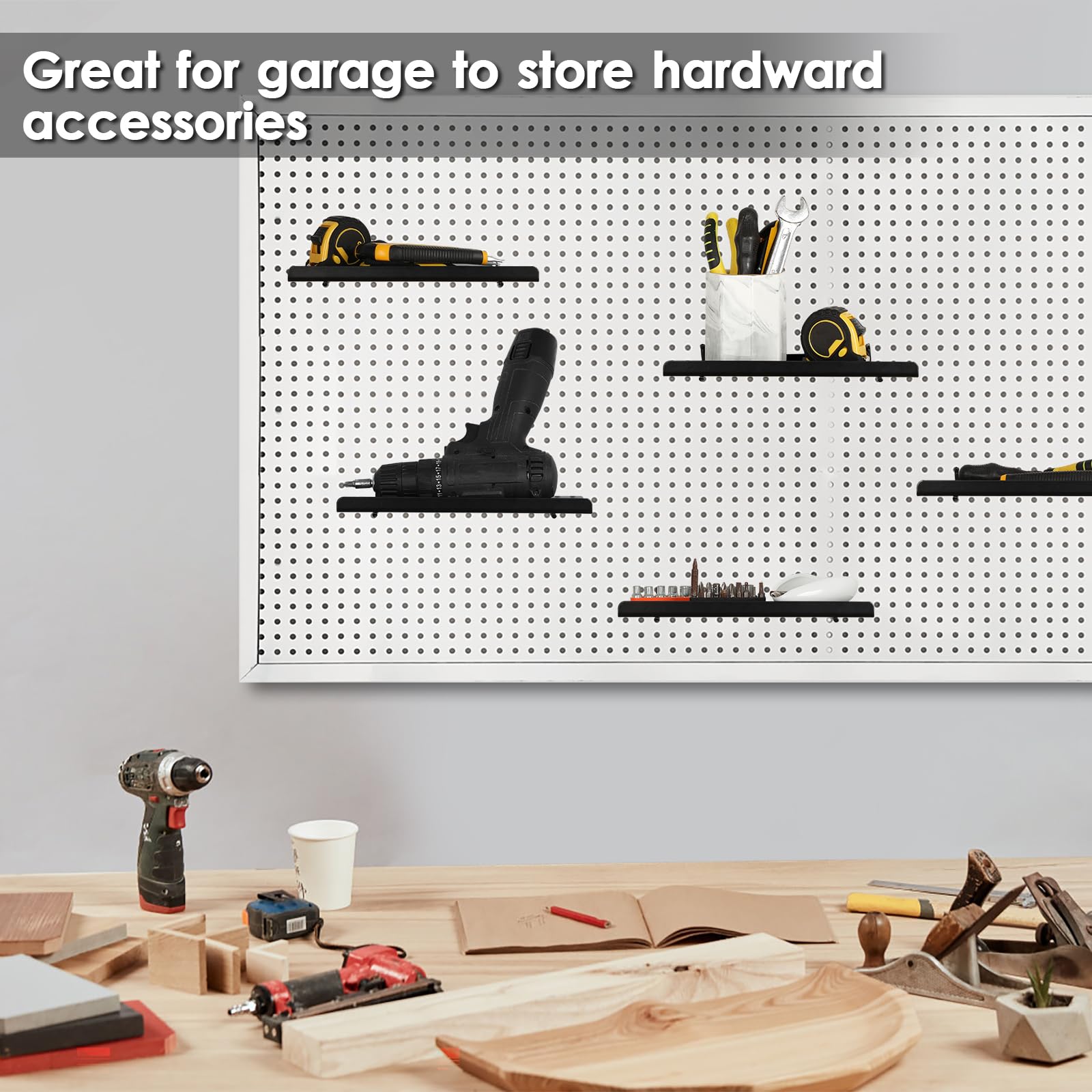 IGNPION 6 Pcs Metal Pegboard Accessories Shelves, Wall Organiser Pegboard Storage Shelf -25X11.6cm - Image 4