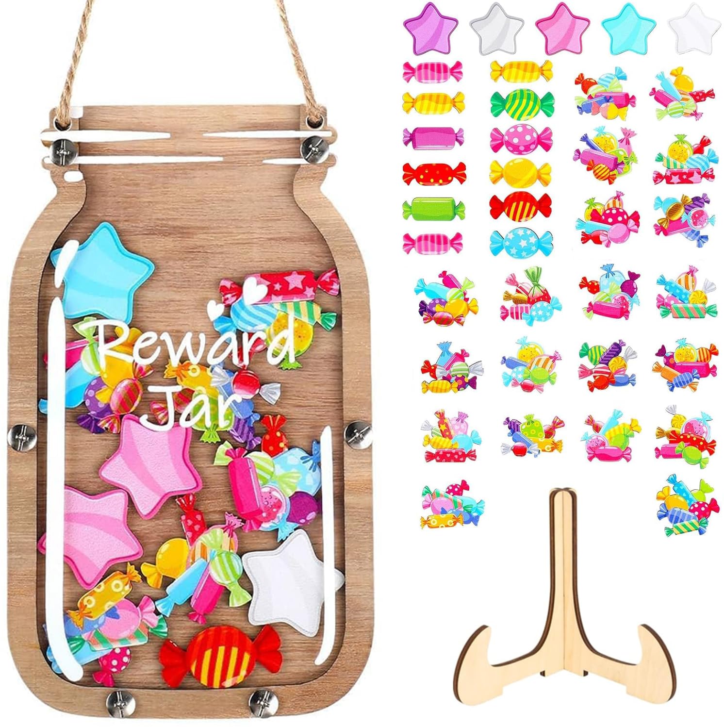 Chore Chart For Kids Wooden Reward Jar System With 500 Stickers ...