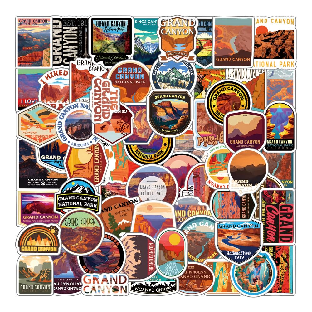 62Pcs Crand Canyon National Park Stickers Pack, Aesthetic Vinyl Waterproof Sticker Decals for Water Bottle,Laptop,Phone,Skateboard,Scrapbooking,Bumper