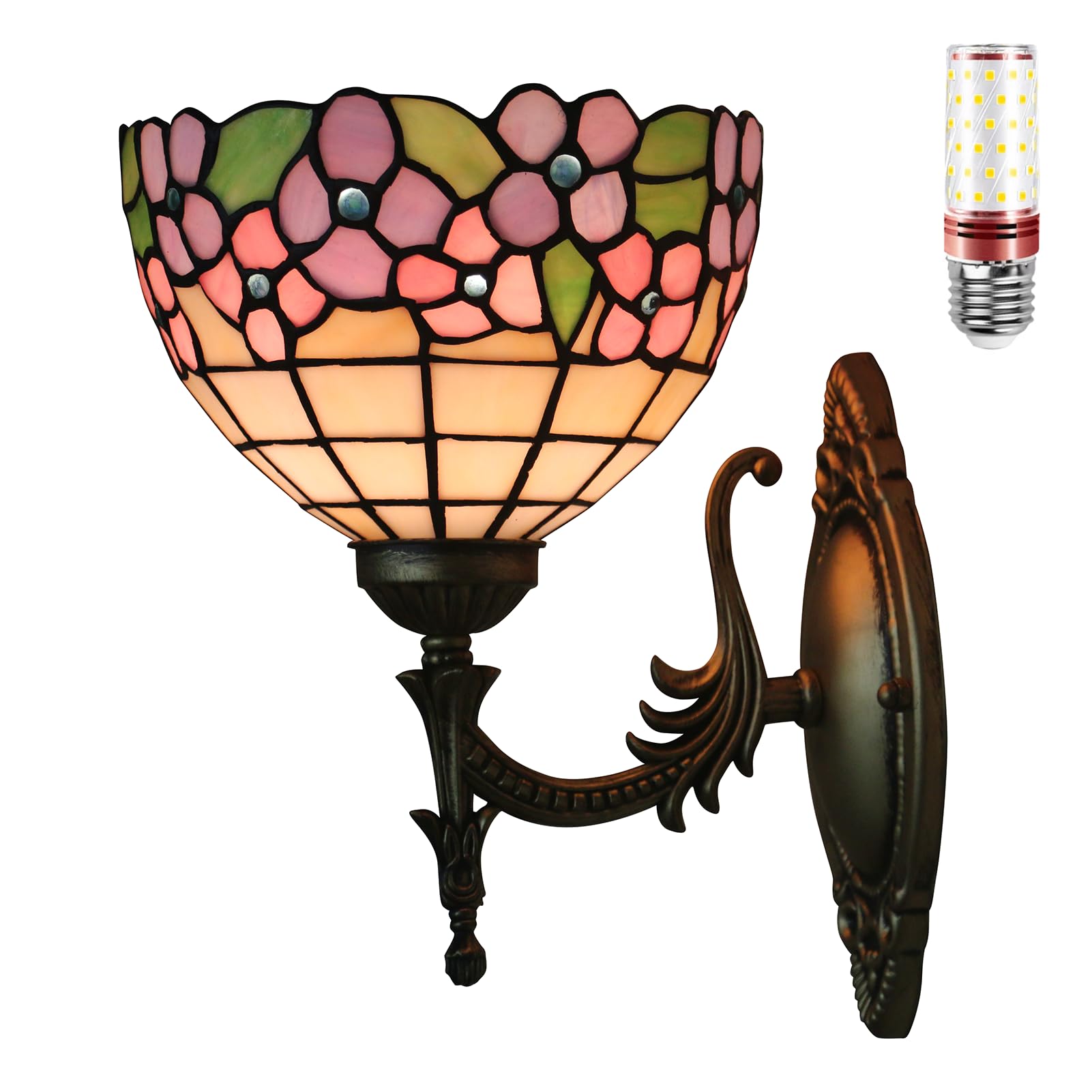 Aioneer Tiffany Stained Glass Wall Lamp With Light Bulb For Bedroom And Living Room-Q