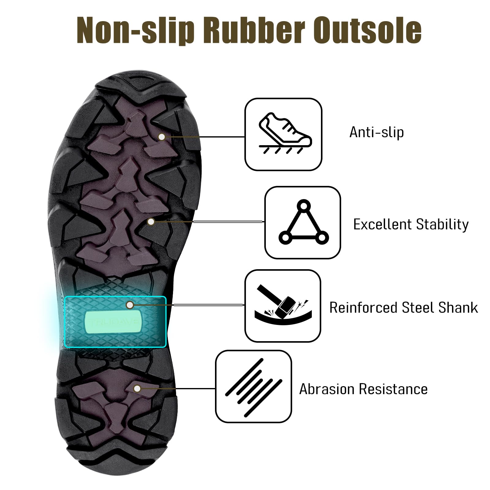 Trudave Rubber Boots for Men with Steel Shank, 5.5mm Neoprene Insulated Mud Work Rain Boots, Anti-slip Breathable Mid-calf Mens Boots for Garden, Size 6-13