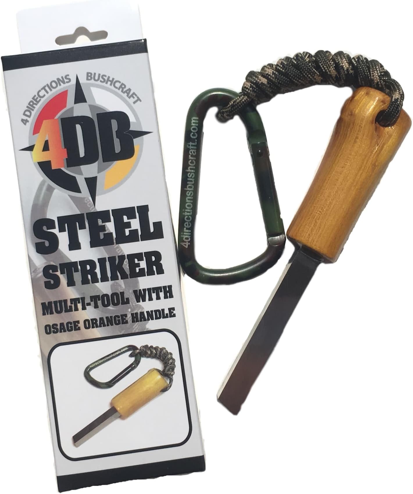 4DB Striker Tool Handcrafted Osage Orange Wood Handle High Speed Steel Striker Scraper for Bushcraft Survival Ferrocerium Rod Firestarter and Tinder Processing Multi-Tool