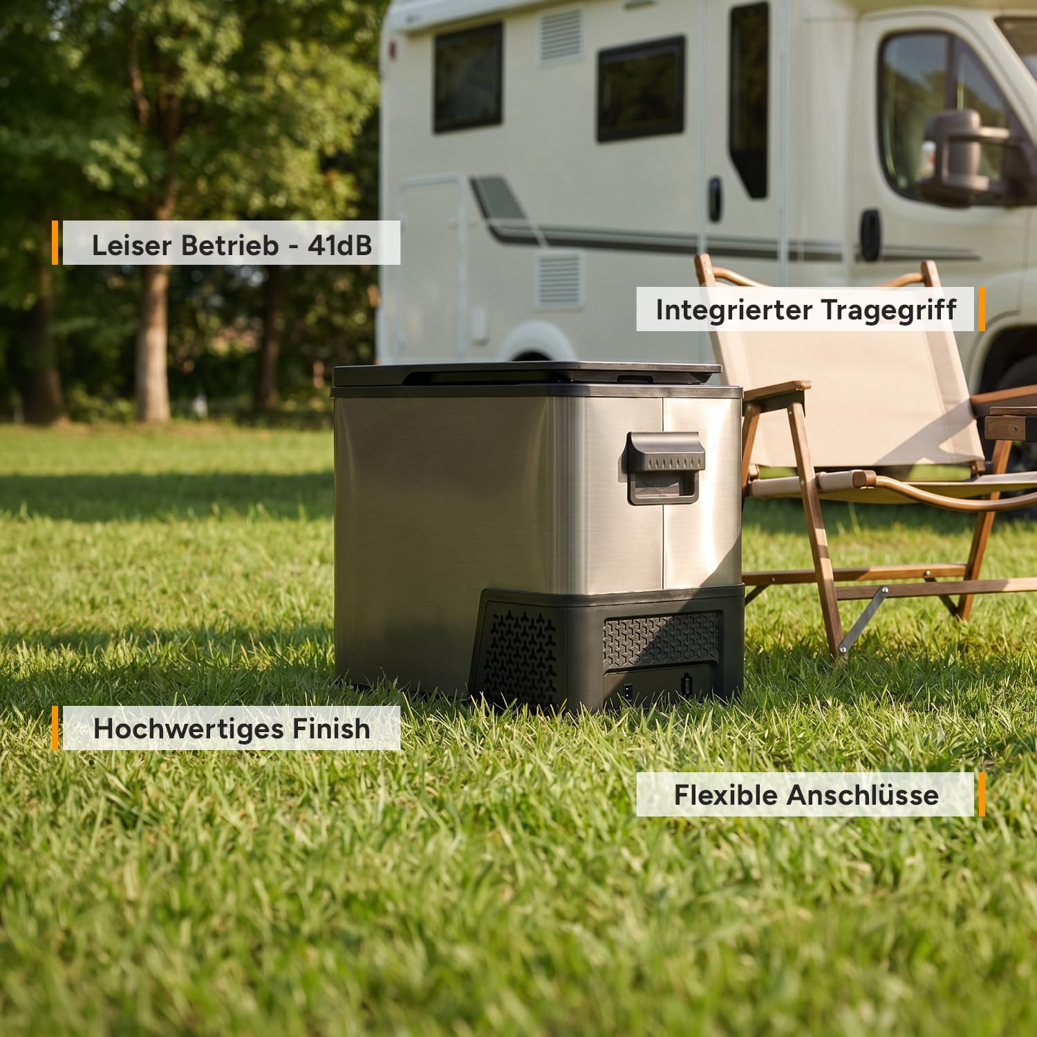 TZS First Austria Kompressor-Kühlbox 38L - bis -20°C - 41 dB - 12V 24V 230V - Anti-Fingerprint - für Auto Camping Reise - Dark Steel