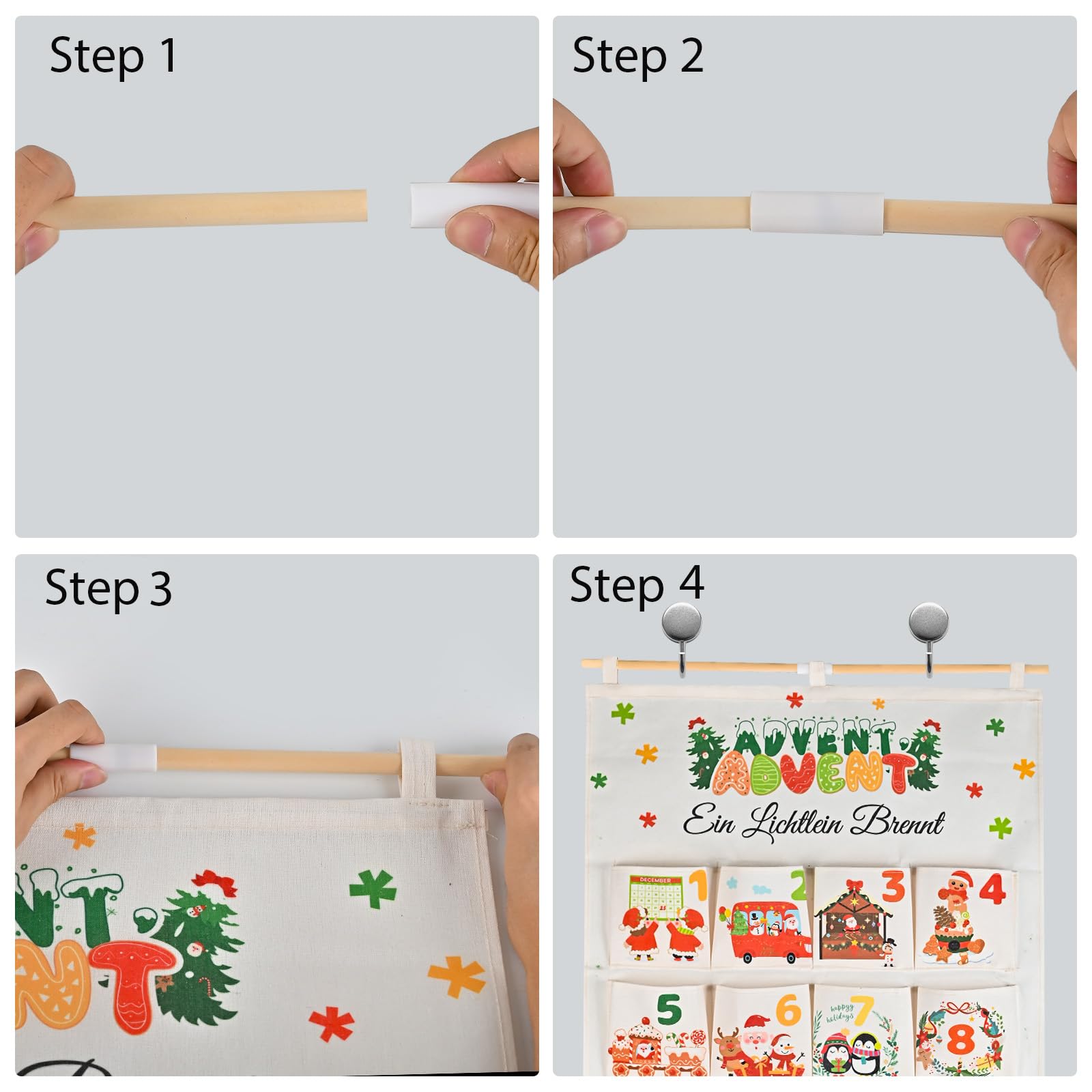 Adventskalender zum Befüllen Stoff mit 3M Lichtkette,120 * 60cm Adventskalender 2025 Selber Befüllen mit 24 Taschen,Wiederverwendbare Geschenke Weihnachten,Deko Wohnzimmer