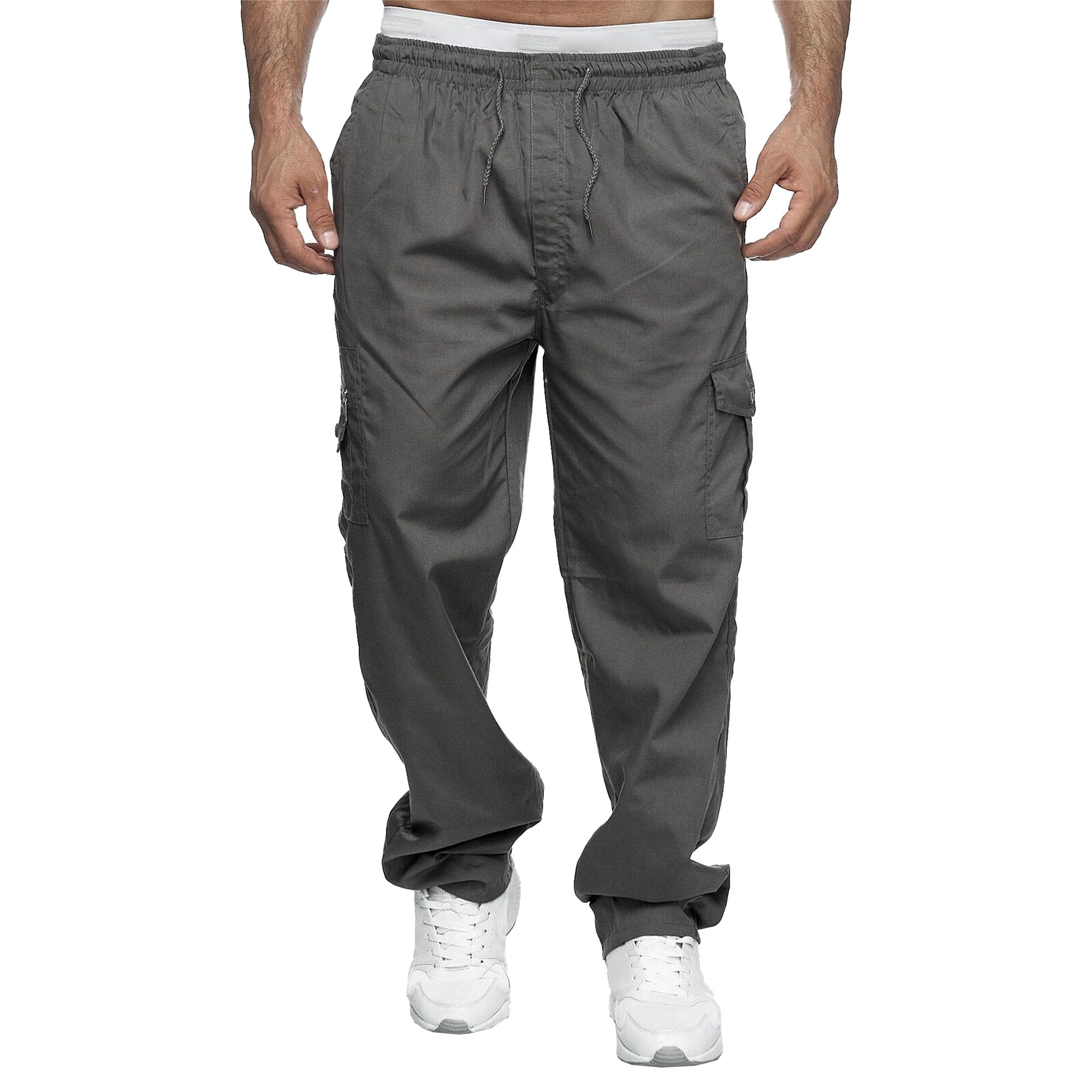 Men's Cargo Sweatpants Open Bottom Baggy Athletic Pants Casual Drawstring Bottom Sweat Pants with Pockets (Gray2,XX-Large)