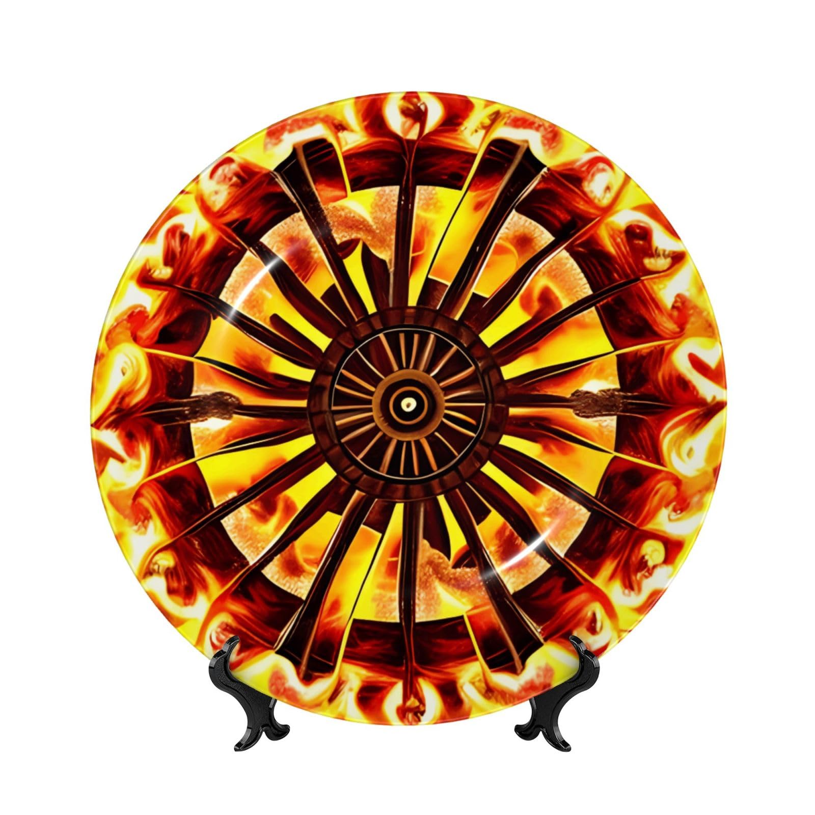 SXZVVBN Turning the flame Bone China Decorative Plate Art with Stand Removable Adhesive Hanging for Home Office 7in