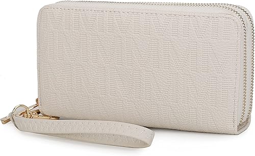 MKF Collection Cartera de pulsera para mujer bolso pequeño de piel sintética bolso de mano con doble cremallera bolso de mano con múltiples