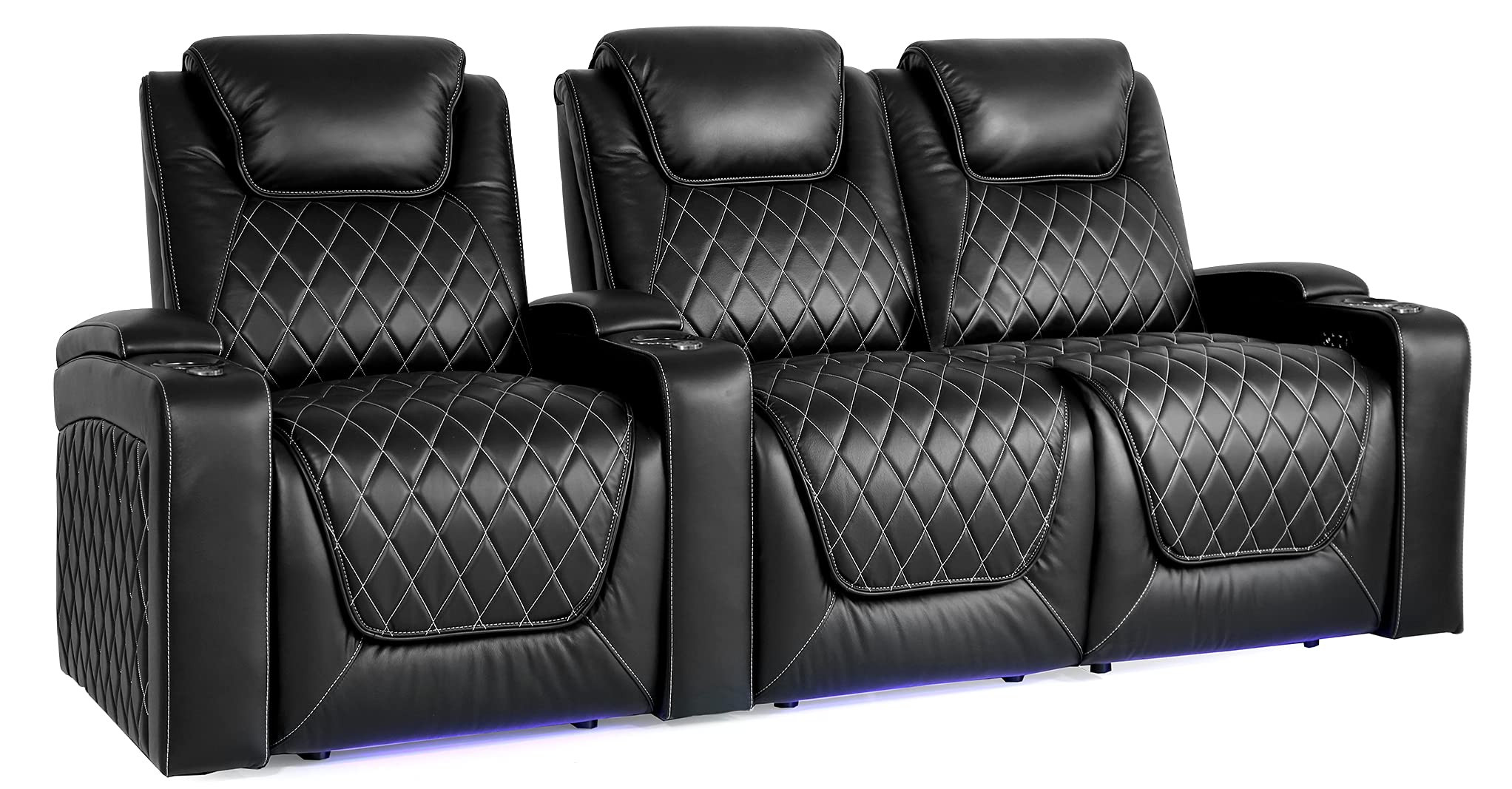Valencia Oslo Home Theater Seating | Premium Top Grain Italian Nappa 11000 Leather, Power Recliner, Power Headrest, LED Lighting (Row of 3 Loveseat Right, Black)
