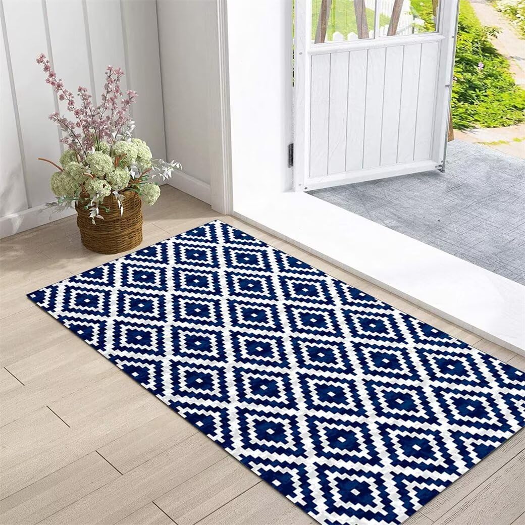 Tapis de chambre garçon moderne avec motif géométrique bleu salon
