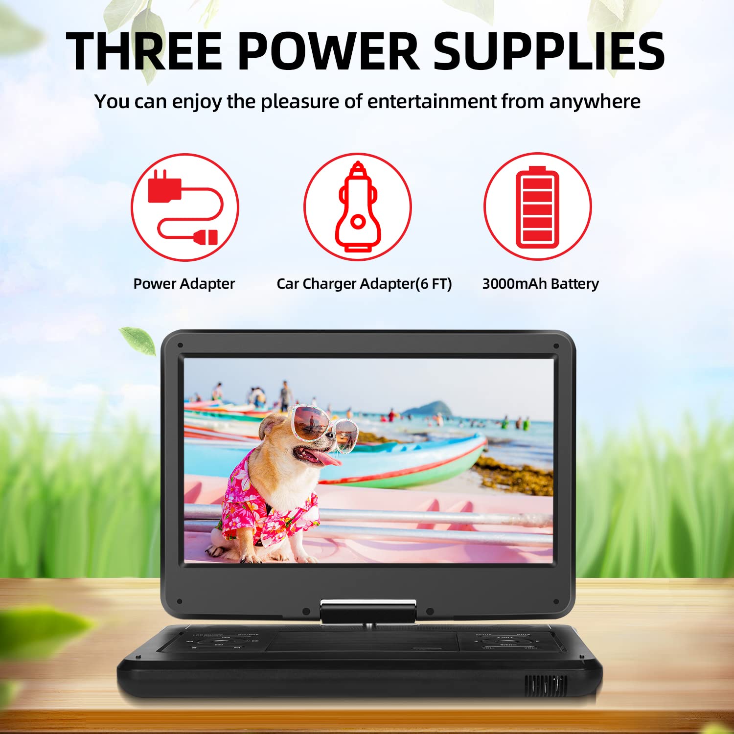 KCR 14 Pouces TV Portable/Lecteur DVD Combo avec écran LED Rotatif HD et Tuner TV DVB-T2 numérique/USB/HDMI/AV/Audio, Batterie intégrée, Double Haut-Parleur stéréo