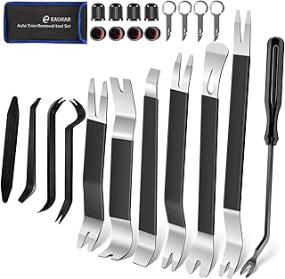 24 Pcs Auto Trim Removal Tool Kit, Metal Car Removal Tool Kit Fastener Remover Steel Pry Bar Door Panel Window Audio Radio Dashboard Removal Tool Set (Silver/Black)