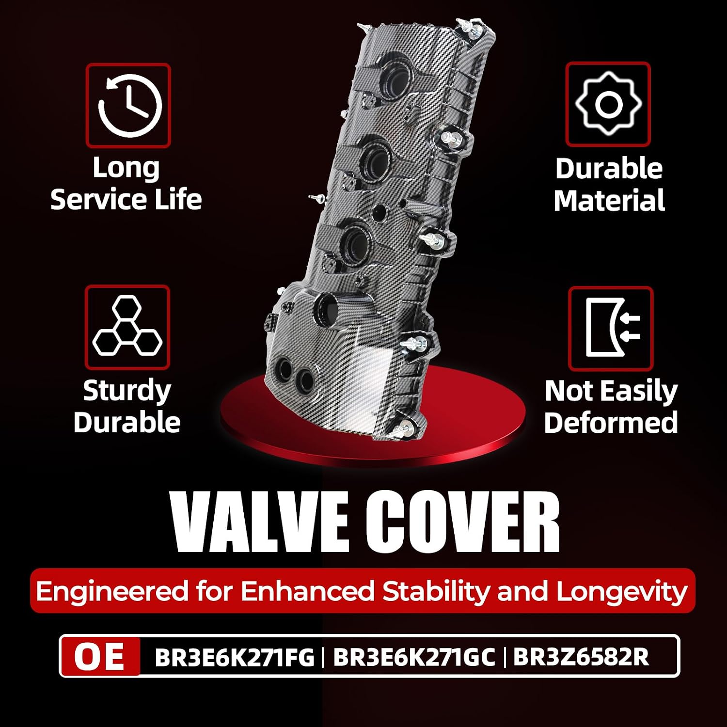 MITZONE Aluminum Valve Cover Compatible with Ford F150 Explorer Transit Taurus Flex Edge Mustang Lincoln MKZ MKX 2011-2019 3.5L 3.7L BR3Z6582R BR3Z6582E, Left Side with Gasket & Bolts