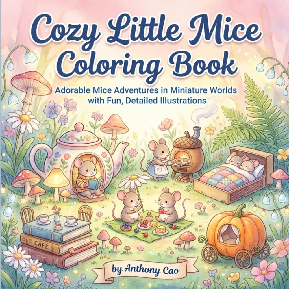 Cozy Little Mice: Whimsical Coloring Book for Relaxation and Creativity: Adorable Mice Adventures in Miniature Worlds with Fun, Detailed Illustrations
