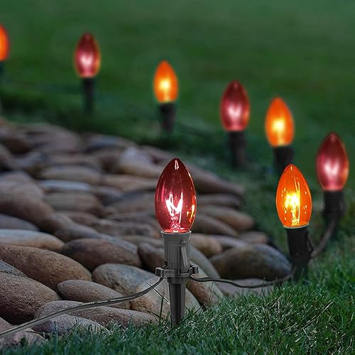 Miniatura 10 de Luces de camino de Navidad para exteriores, 38 pies, conectables, C9, luces de Navidad para exteriores, impermeables, con 25 luces C9 blancas