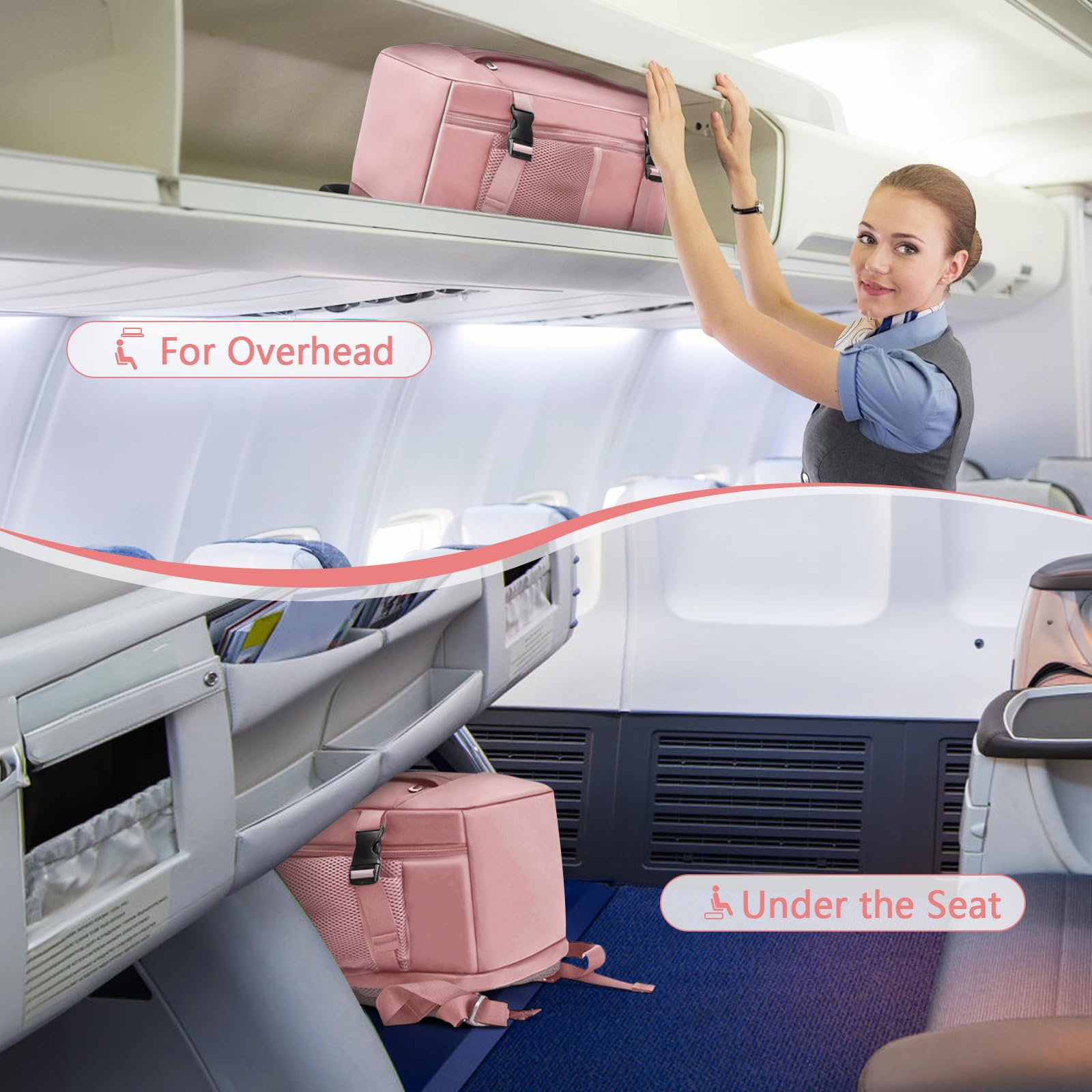 KIRFEIHT Zaino da Viaggio 40x20x25 per Ryanair Borsa da Viaggio per Cabina - Bagaglio a Mano Aereo Piccolo, Zaini Universali per Scuola Trekking Lavoro (Rosa)