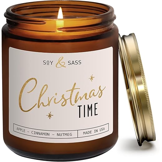 The best Christmas candles scented - Pack In One Day Christmas Candles Scented – ‘Christmas Time’ Soy Christmas Candle, w/Apple, Cinnamon, Clove - Infused with Essential Oils I Holiday Candles I 9oz, 50Hr, Made in USA