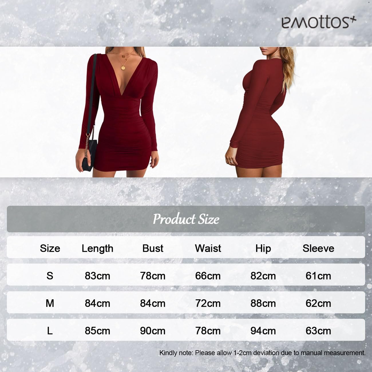 Women Mini Wrap Dress, Sexy Hip-Hugging Ruched Dresses, Col V Profond et Doux/Une épaule Robe Fourreau Bodycon à Manches Longues, Mini Robe Tube à Haute soirée Cocktail (2 modèles, S-L)