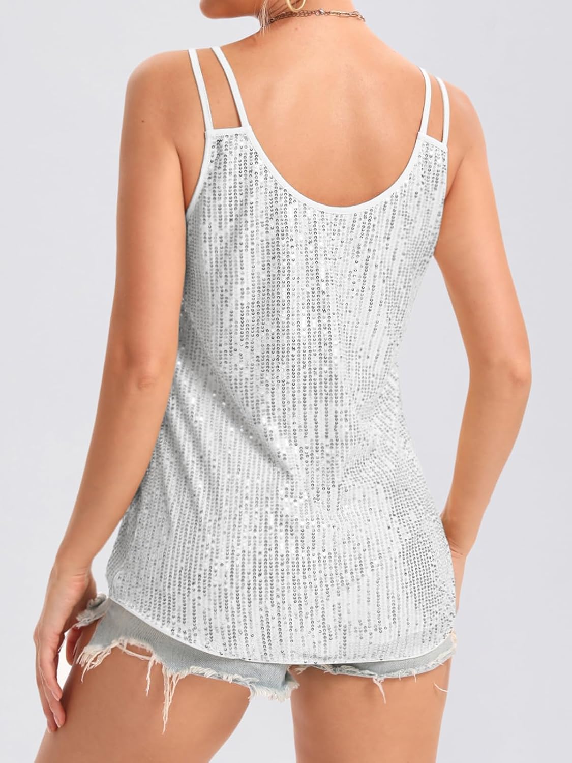 Sequin Tops for Women V Neck Dressy Tank Tops Sparkly Party Club Night Disco Concert Outfits S-XXL - Image 6