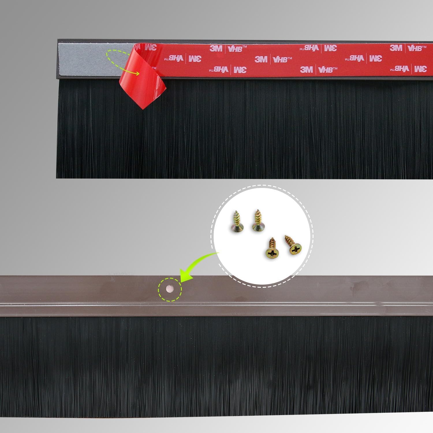 2 sztuki uszczelek szczotkowych szczotka do pasków 1000 mm x 60 mm uchwyt w kształcie litery H ze stopu aluminium uszczelka drzwi szczotka do drzwi ze szczotką nylonową