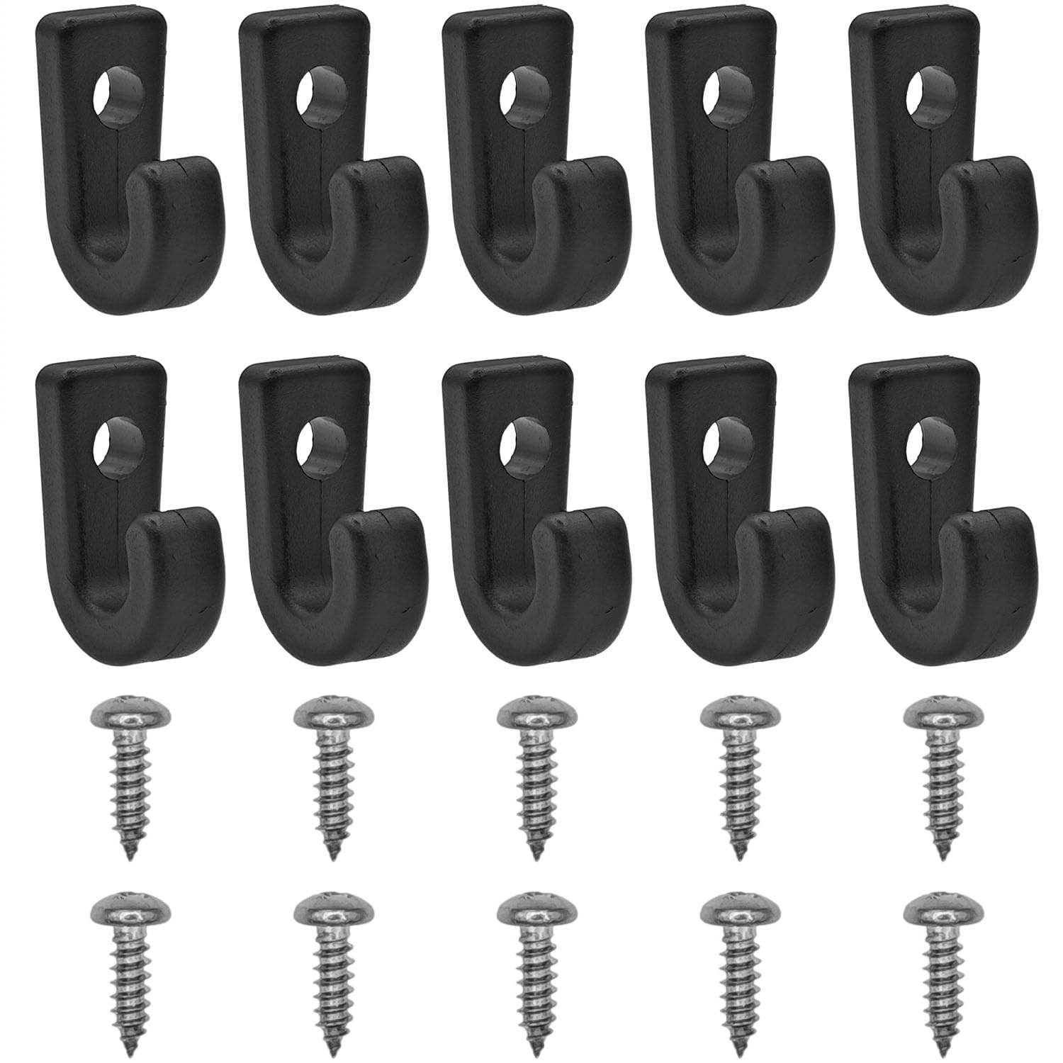 BOKWORE 10 PCS Kayak J Hooks Black Nylon Kayak Lashing Hook with Self Tapping Screws for Safety Kayaks Canoes Paddleboards Rowboats Kayak Accessories Hook, 0.98x0.24x0.43inch