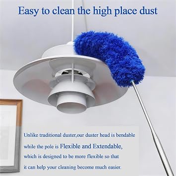 Cobweb Duster with Extension Pole 100 inches, Dusters for Cleaning with 2 Duster Heads, Washable Microfiber Feather Duster for Cleaning Ceiling Fan, High Ceiling, Blinds, Furniture & Cars