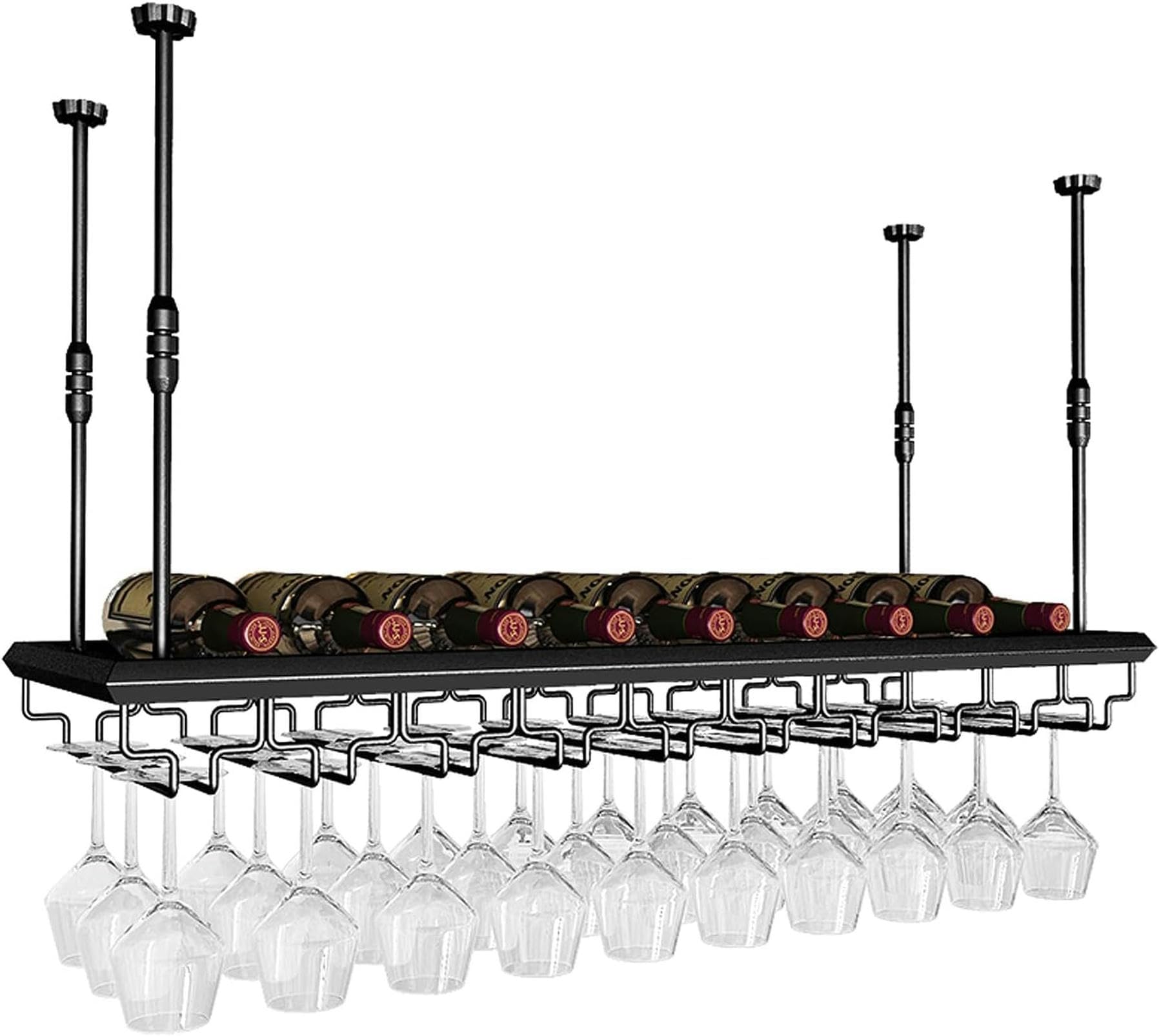 Casier à vin suspendu avec rangement verres à pied et hauteur ajustable
