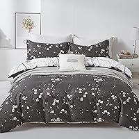 Vista 11 de WONGS BEDDING Juego de funda de edredón floral verde salvia Queen, 3 piezas juego de ropa de cama con estampado de flores de ciruelo con 2 fundas