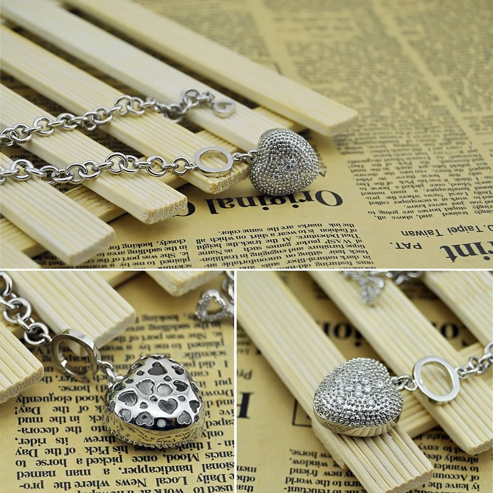 Dankadi Bracciale largo 6 mm con ornamento grande cuore scavato 2 cm e chiave luminosa, catena a maglie in argento 925, amore a cerchio con ciondolo chiave regalo di gioielli per festa elegante da