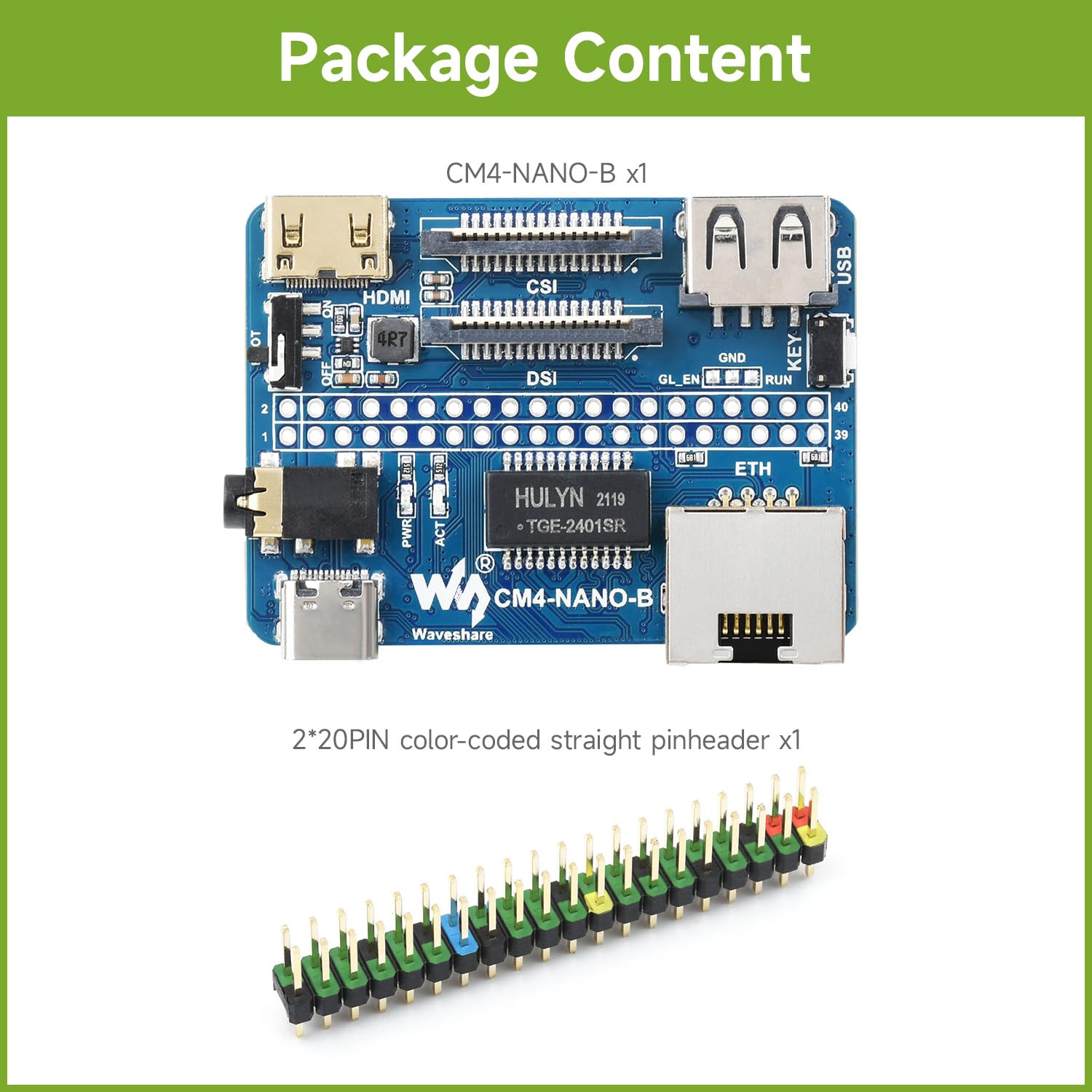 Waveshare Nano Base Board (B) for Raspberry Pi Compute Module 4 Same Size as CM4 Standard CM4 Socket 40PIN GPIO Gigabit Ethernet USB2.0 DSI CSI 3.5mm Audio Jack