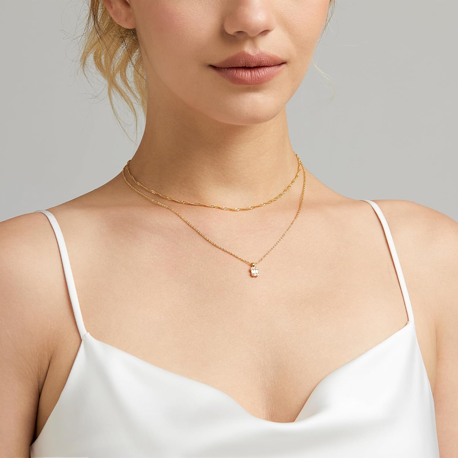 Luxval Diamond Pendant Gold Necklace for Women，Dainty 18k Gold Plated Choker Necklaces Simple Gold Jewelry Gifts for Women Girls - Image 4