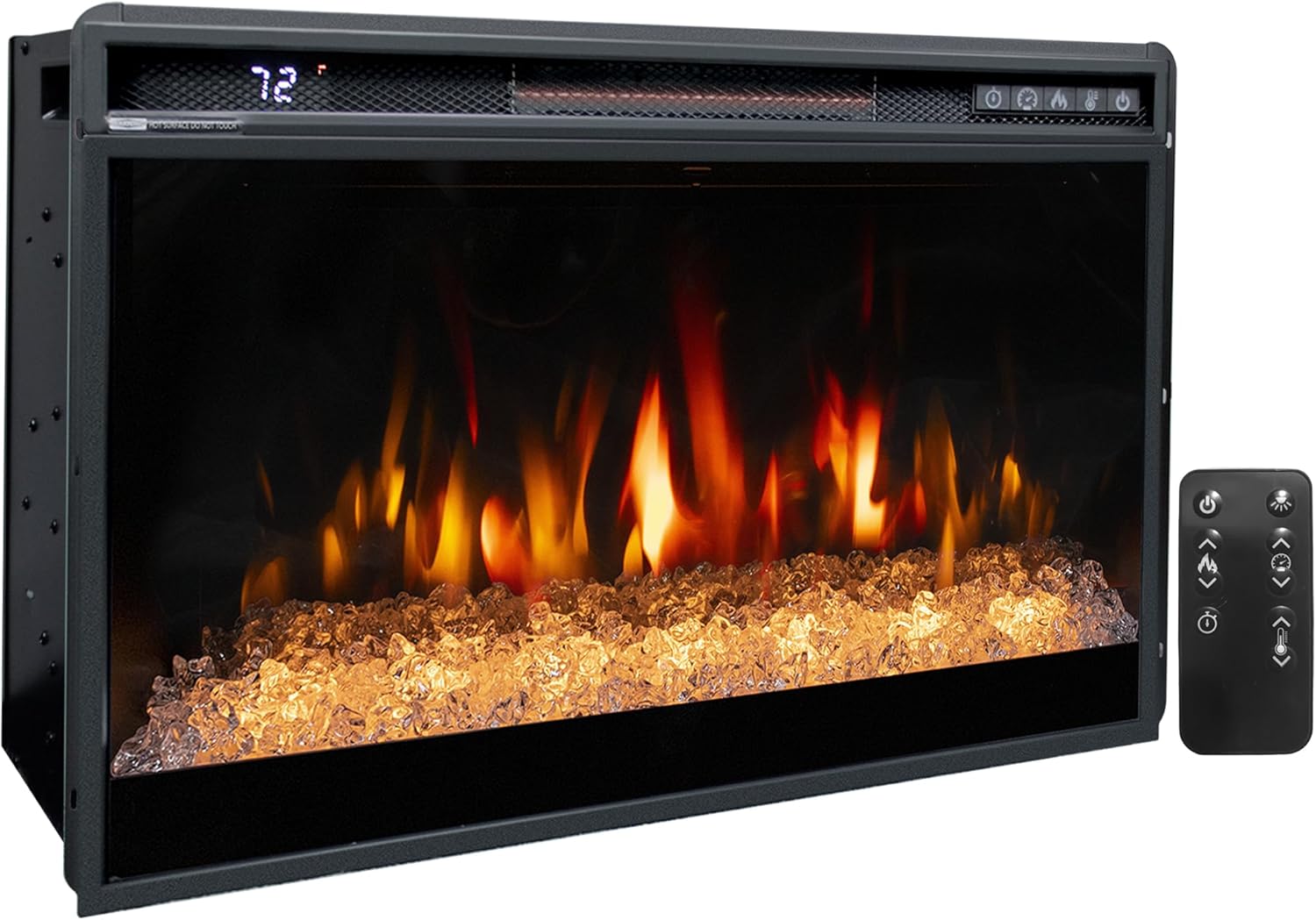 26 Inches Electric Fireplace Inserts, 1500W Recessed Fireplace Electric with Remote Control, Crystal, Overheating Protection and Timer, Black - Thumbnail 2