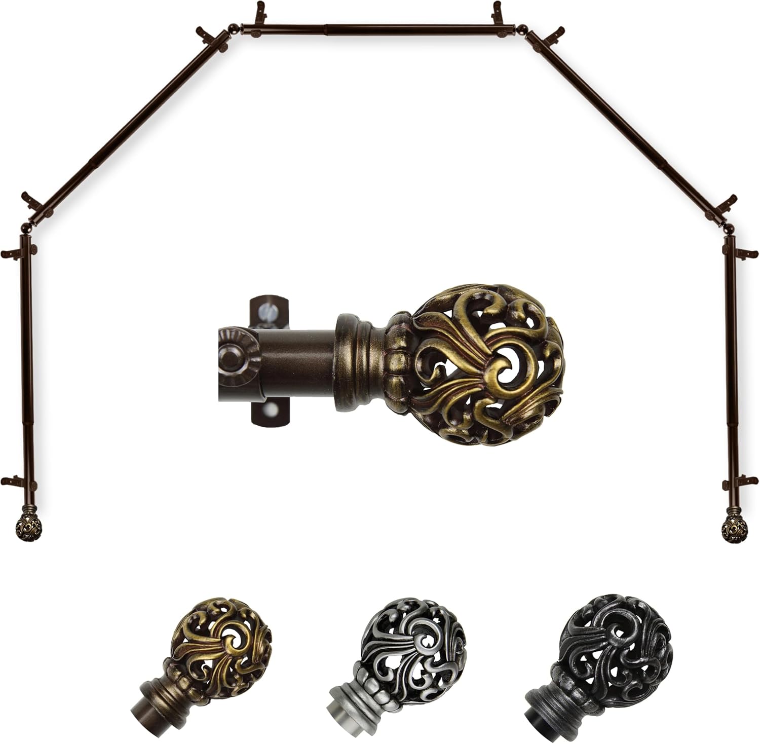 Baroque 13/16" 5-Sided Bay Window Curtain Rod 18-28" (Each Side) - Cocoa