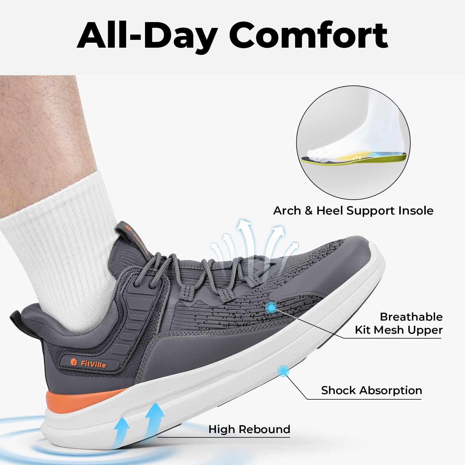 FitVille Herren Schuhe Slip On Walkingschuhe V1 Schiefergrau 44.5 EU X-Weit