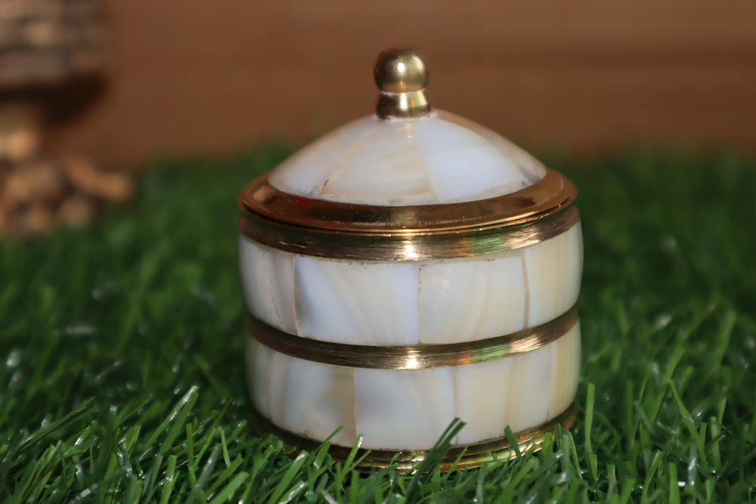Buy SHAKUNTLA VINTAGE 2 Line Mother of Pearl Brass Round Coin Box