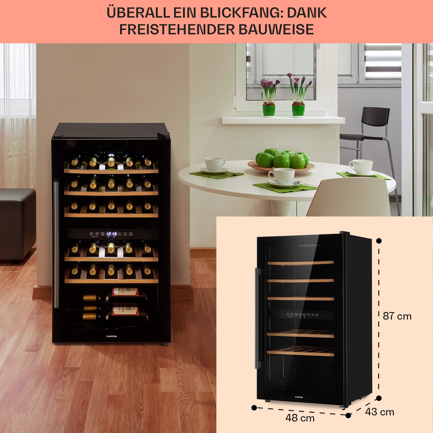 Klarstein Weinkühlschrank, Outdoor Getränkekühlschrank, 2 Zonen Kühlschrank mit Glastür, Getränkekühlschränke Freistehend, Weinkühlschrank Klein, Weinkühlschränke mit UV-Schutz, 5-22 °C, 29 Flaschen