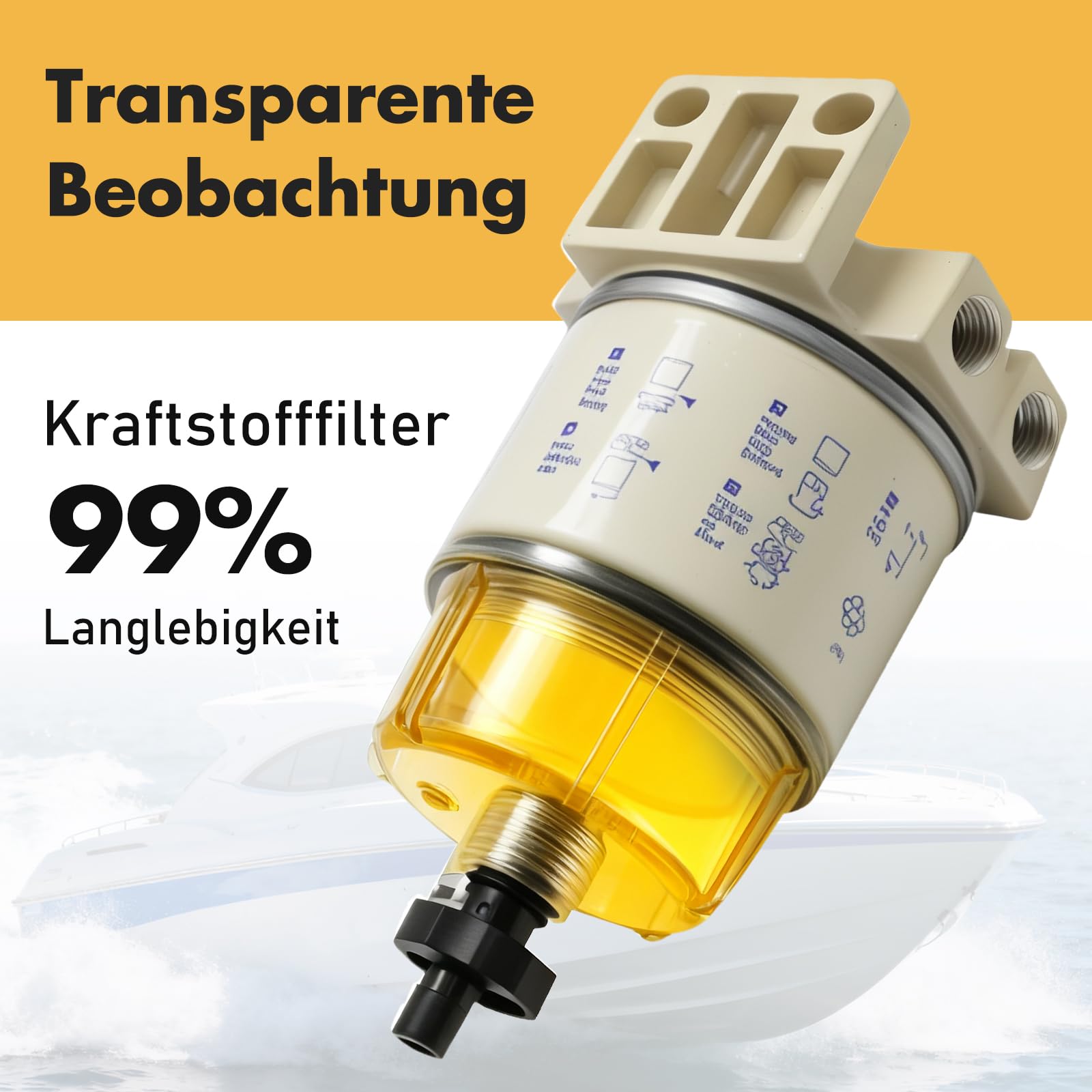 Filtro carburante barca 30 GPH 10 micron R12T Marine separatore acqua