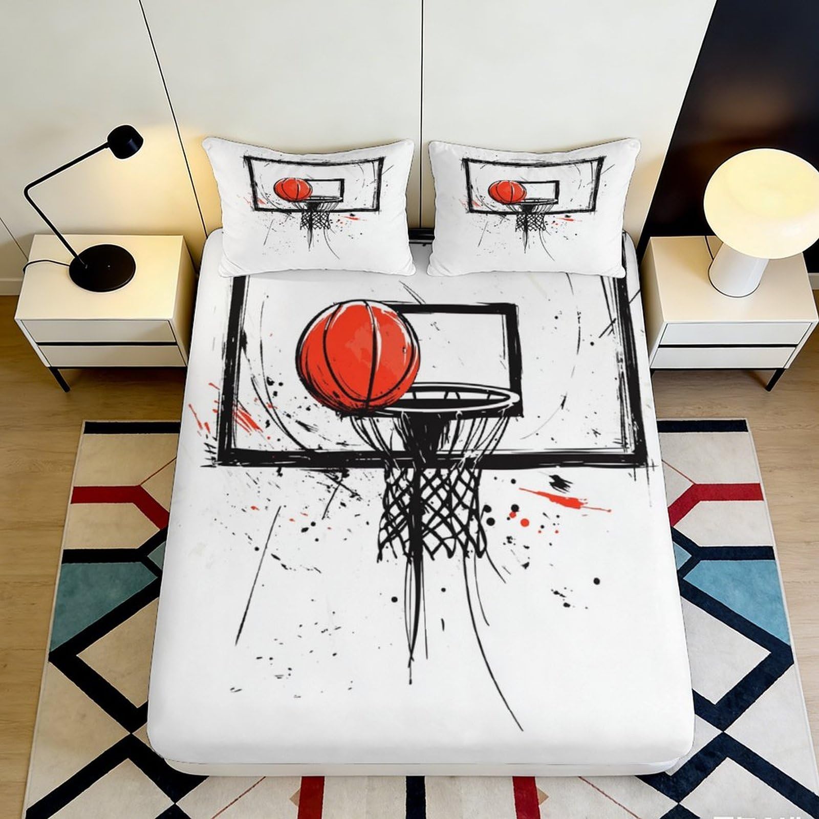 3D Printed Basketball Fitted Sheet Microfiber Deep Pocket Non-Slip Bedroom Bedding Basketball Mattress Fitted Cover Washable 140x200x25cm