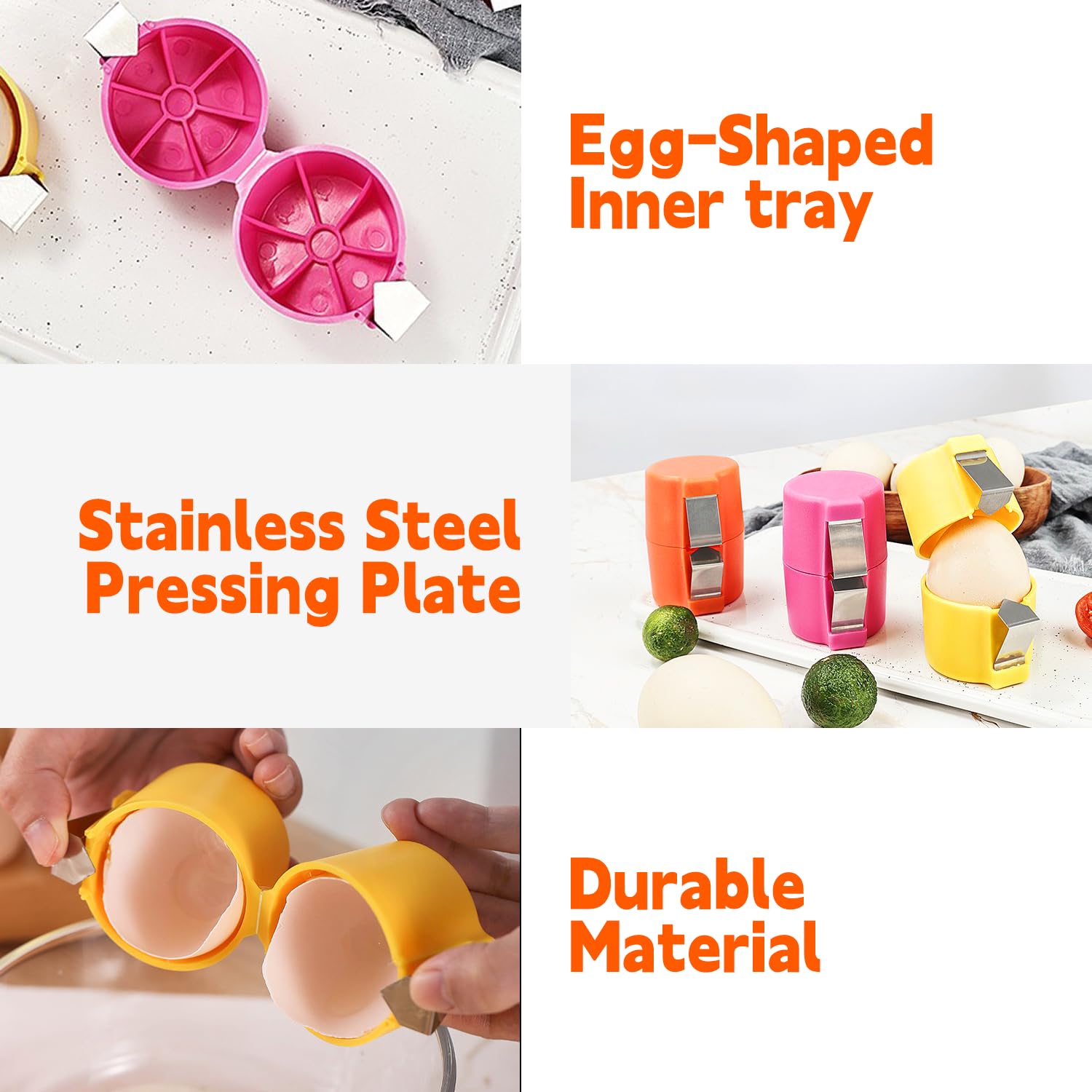 3 PCS Egg Shell Opener Egg Separator for Raw Eggs,Hard Boiled Egg Peeler Egg Cube Egg Separator,Quickly Cutting Off Cooked Eggs,Stainless Steel Eggshell Breaker Kitchen Gadgets (3 pcs) — view 4